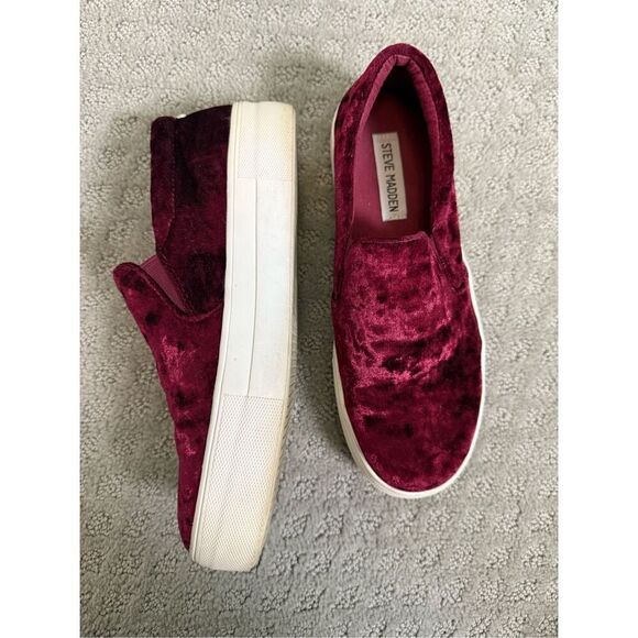 Steve Madden Gema Crushed Velvet Burgundy Platform Loafers size 7 - Picture 4 of 6